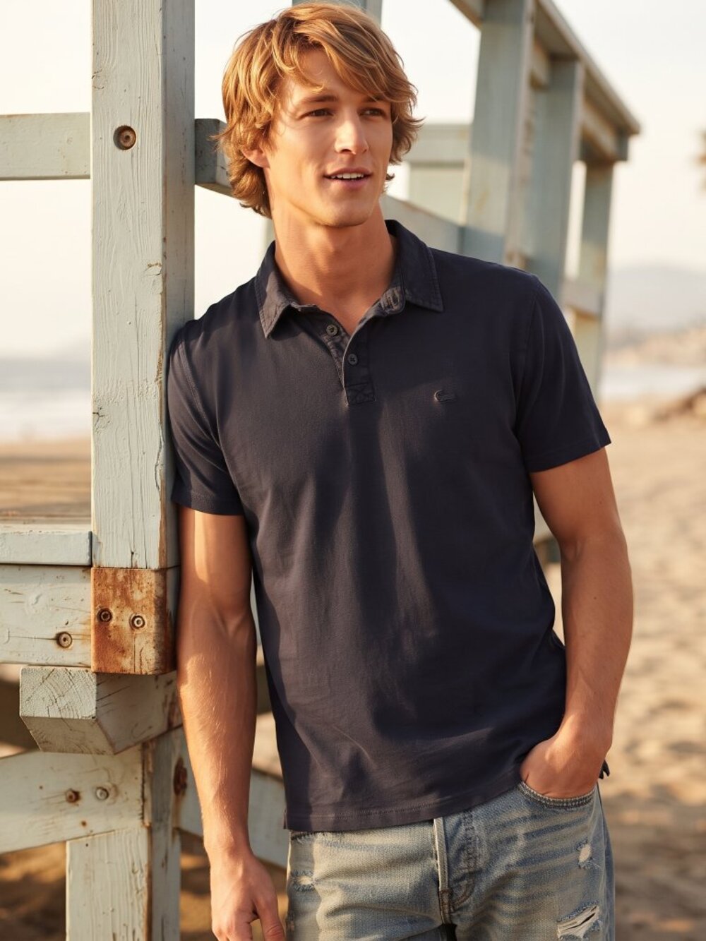 Quiksilver Mens L Navy Blue Faded Polo Shirt Embroidered Logo Surf Skate Y2K